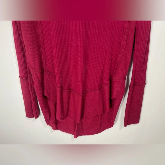 We The Free Free People Red Catalina Waffle Knit Long Sleeve Thermal Tunic - Picture 4 of 9
